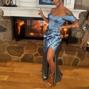 Azazie Strapless Blue Gown